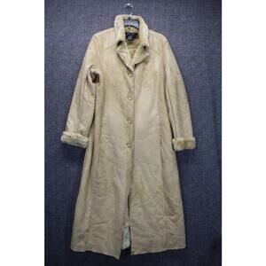 FU DA Small Vintage Y2K Women's Tan Faux Suede Fur Lined Maxi Coat